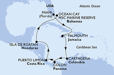 USA, Jamajka, Kolumbia, Panama, Kostarika, Honduras, Bahamy z Miami na lodi MSC Divina