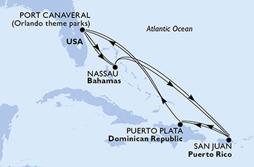 USA, Bahamy, Dominikánska republika z Port Canaveralu na lodi MSC Grandiosa