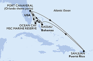 USA, Bahamy z Port Canaveralu na lodi MSC Seashore