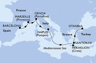Španielsko, Francúzsko, Taliansko, Grécko, Turecko z Barcelony na lodi MSC Fantasia