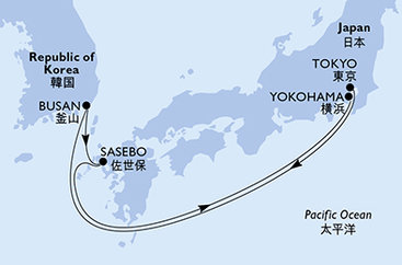 Japonsko, Južná Kórea z Tokia na lodi MSC Bellissima