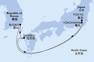 Japonsko, Južná Kórea z Yokohami na lodi MSC Bellissima