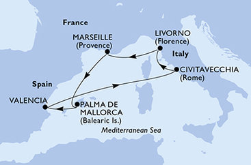 Taliansko, Francúzsko, Španielsko z Civitavechie na lodi MSC Lirica