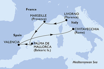 Taliansko, Francúzsko, Španielsko z Livorna na lodi MSC Lirica