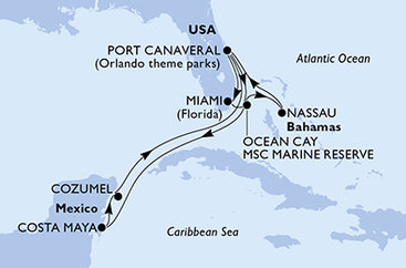 USA, Bahamy, Mexiko z Port Canaveralu na lodi MSC Seashore