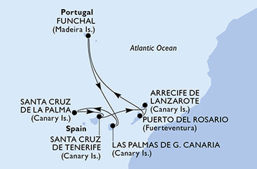 Španielsko, Portugalsko z Tenerife na lodi MSC Musica