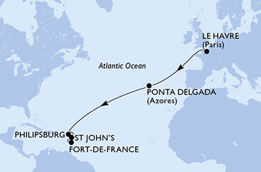 Francúzsko, Portugalsko, Svatý Martin, Antigua a Barbuda, Martinik z Le Havre na lodi MSC Virtuosa