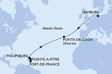 Martinik, Guadeloupe, Svatý Martin, Portugalsko, Nemecko z Fort de France, Martinik na lodi MSC Virtuosa