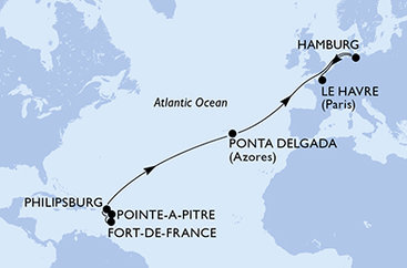 Martinik, Guadeloupe, Svatý Martin, Portugalsko, Nemecko, Francúzsko z Fort de France, Martinik na lodi MSC Virtuosa