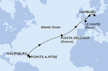 Guadeloupe, Svatý Martin, Portugalsko, Nemecko, Francúzsko z Pointe-à-Pitre na lodi MSC Virtuosa