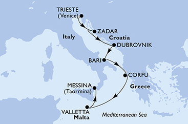 Taliansko, Chorvátsko, Grécko, Malta z Trieste na lodi MSC Fantasia