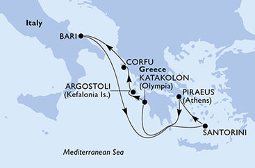 Taliansko, Grécko z Bari na lodi MSC Sinfonia