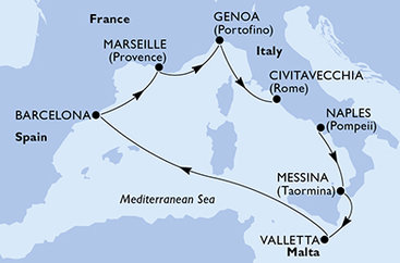 Taliansko, Malta, Španielsko, Francúzsko z Neapolu na lodi MSC World Europa