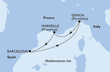 Španielsko, Taliansko, Francúzsko z Barcelony na lodi MSC Splendida