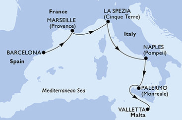 Španielsko, Francúzsko, Taliansko, Malta z Barcelony na lodi MSC Magnifica