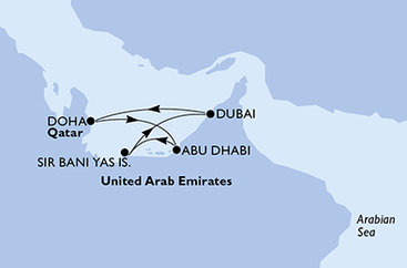 Spojené arabské emiráty, Katar z Dubaja na lodi MSC Euribia