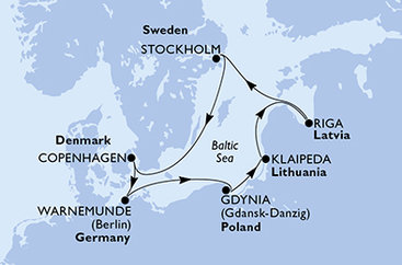 Nemecko, Poľsko, Litva, Lotyšsko, Švédsko, Dánsko z Warnemünde na lodi MSC Magnifica