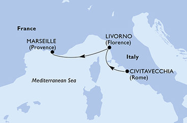 Taliansko, Francúzsko z Civitavechie na lodi MSC Lirica