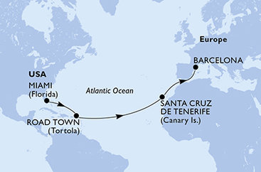 USA, Britské Panenské ostrovy, Španielsko z Miami na lodi MSC Divina