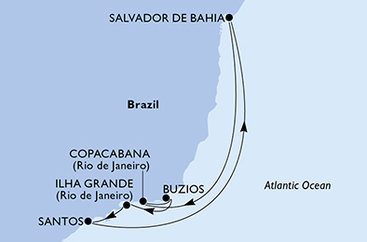 Brazília zo Santosu na lodi MSC Seaview