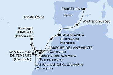 Španielsko, Portugalsko, Maroko z Las Palmas na lodi MSC Musica