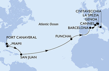 USA, Portugalsko, Španielsko, Francúzsko, Taliansko z Port Canaveralu na lodi MSC Grandiosa