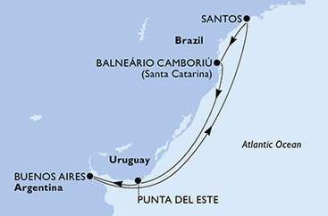 Argentína, Brazília, Uruguaj z Buenos Aires na lodi MSC Preziosa