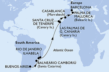 Argentína, Brazília, Španielsko, Maroko z Buenos Aires na lodi MSC Fantasia