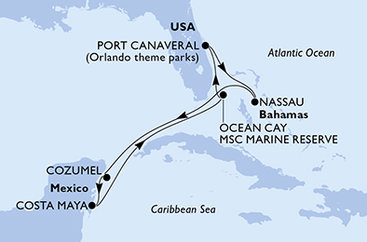 USA, Bahamy, Mexiko z Port Canaveralu na lodi MSC Seashore