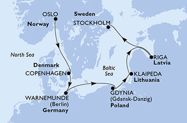 Nórsko, Dánsko, Nemecko, Poľsko, Litva, Lotyšsko, Švédsko z Osla na lodi MSC Magnifica