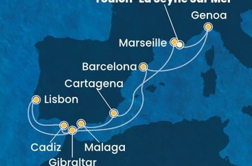 Francúzsko, Taliansko, Španielsko, Portugalsko, Gibraltár z Toulonu na lodi Costa Diadema