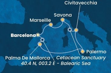 Španielsko, Taliansko, Francúzsko z Barcelony na lodi Costa Toscana