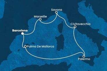 Španielsko, Taliansko, Francúzsko z Barcelony na lodi Costa Smeralda