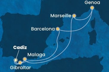 Španielsko, Gibraltár, Francúzsko, Taliansko z Cadizu na lodi Costa Diadema