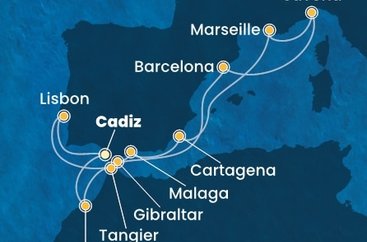 Španielsko, Portugalsko, Gibraltár, Francúzsko, Taliansko, Maroko z Cadizu na lodi Costa Diadema