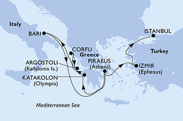 Grécko, Taliansko, Turecko z Pireusu na lodi MSC Sinfonia